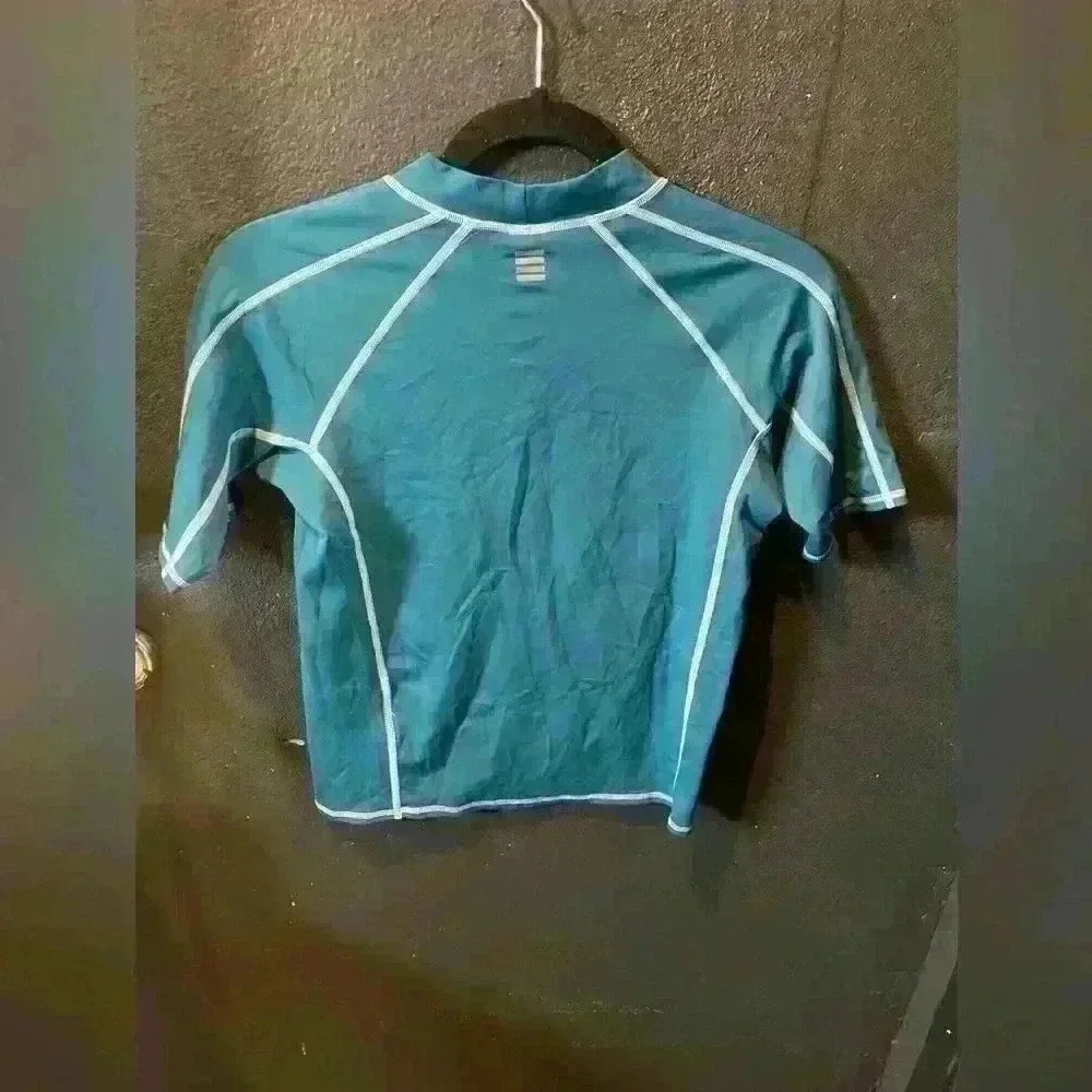 Boys Lands End Short Sleeve Swim Shirt Blue Medium